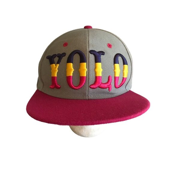 YOLO Adjustable Snapback Hat Hip Hop You Only Live Once Cap Gray Pink Yellow - Picture 2 of 7